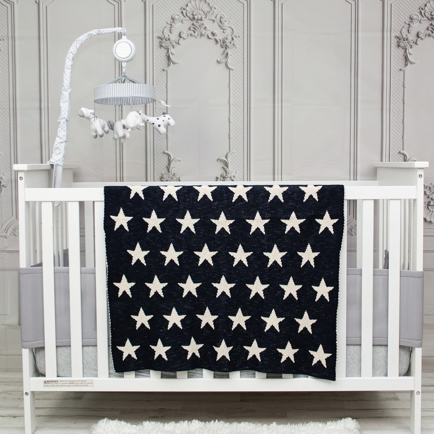 Navy Blue And White Stars Knitted Baby Blanket-7