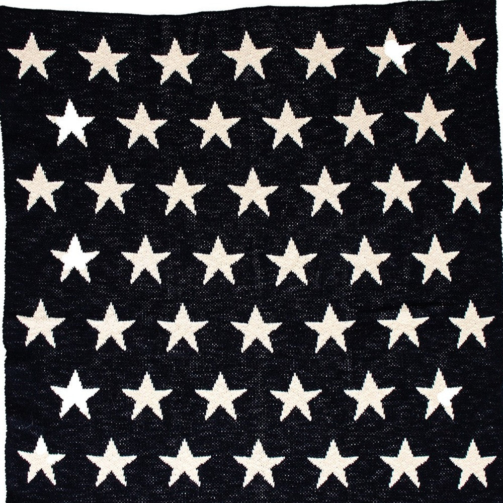 Navy Blue And White Stars Knitted Baby Blanket-5