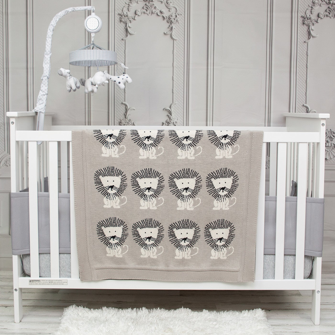 Grey Lots Of Lions Woven Knitted Baby Blanket-7