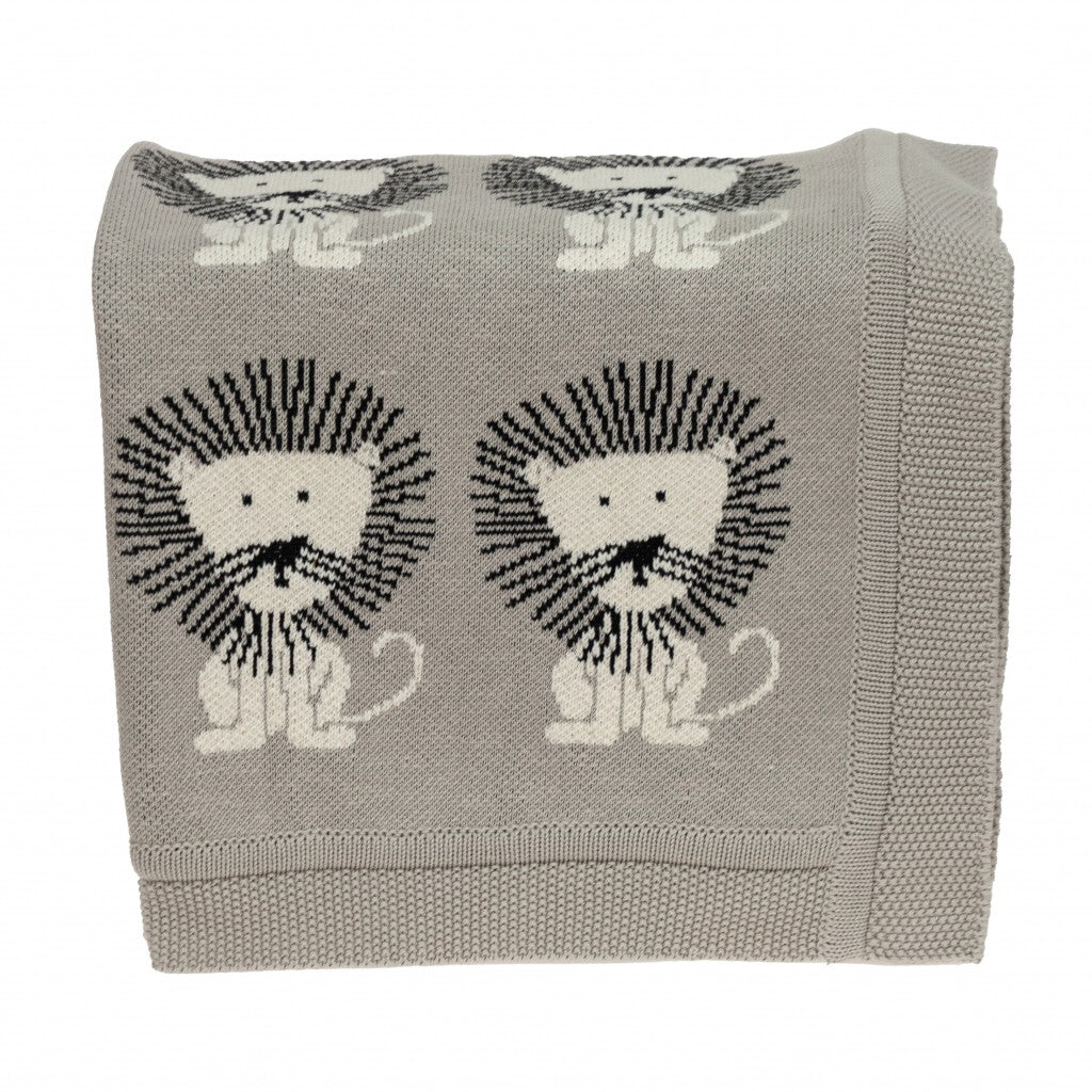 Grey Lots Of Lions Woven Knitted Baby Blanket-2