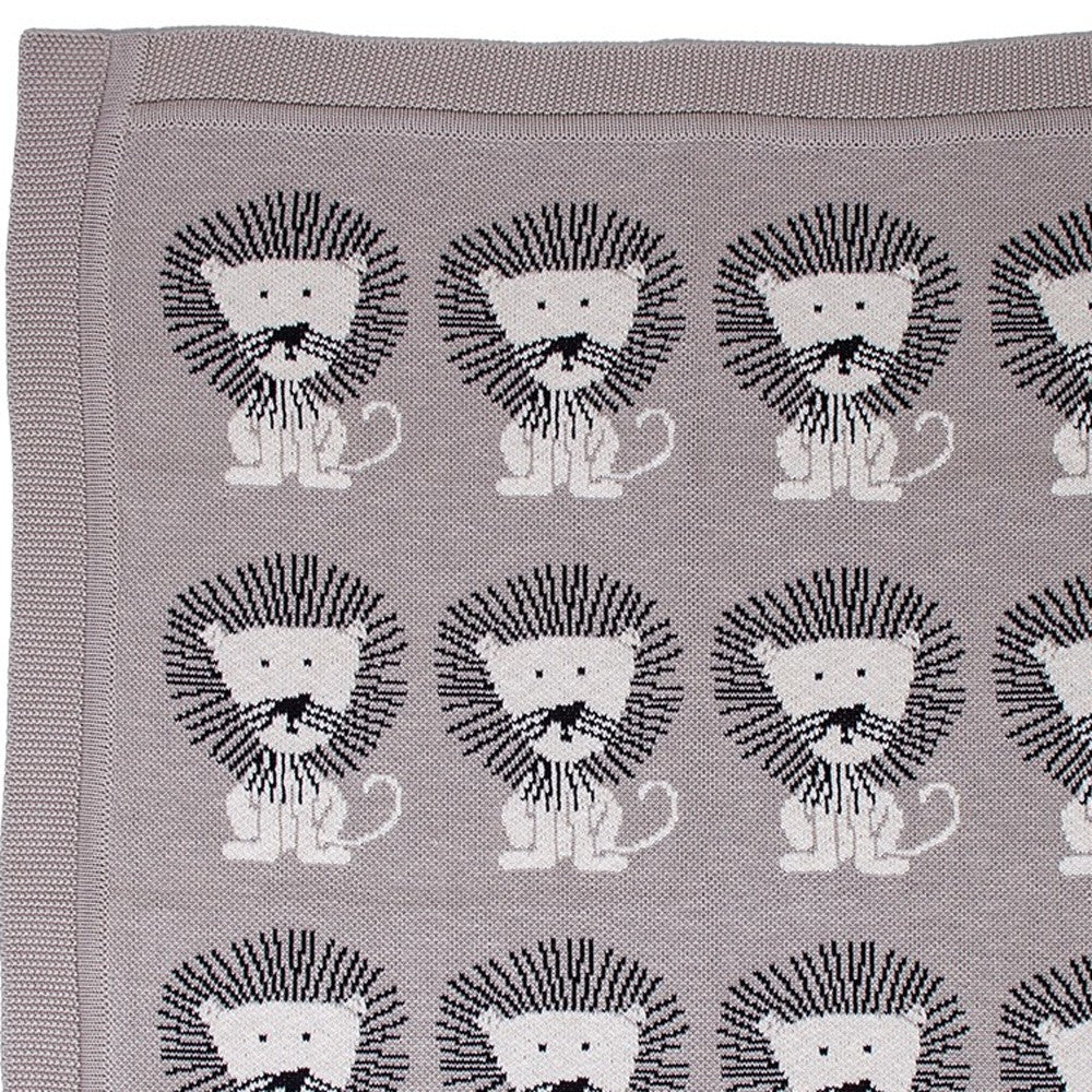 Grey Lots Of Lions Woven Knitted Baby Blanket-4