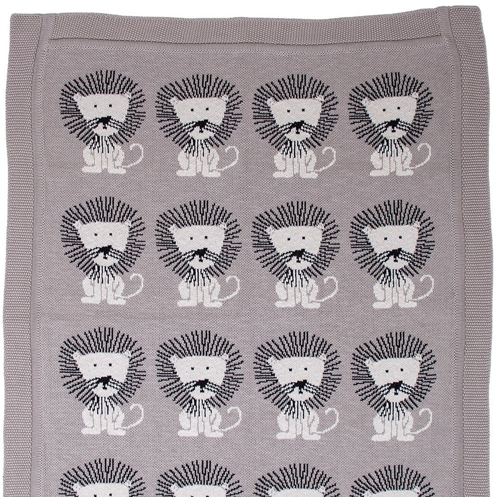 Grey Lots Of Lions Woven Knitted Baby Blanket-5