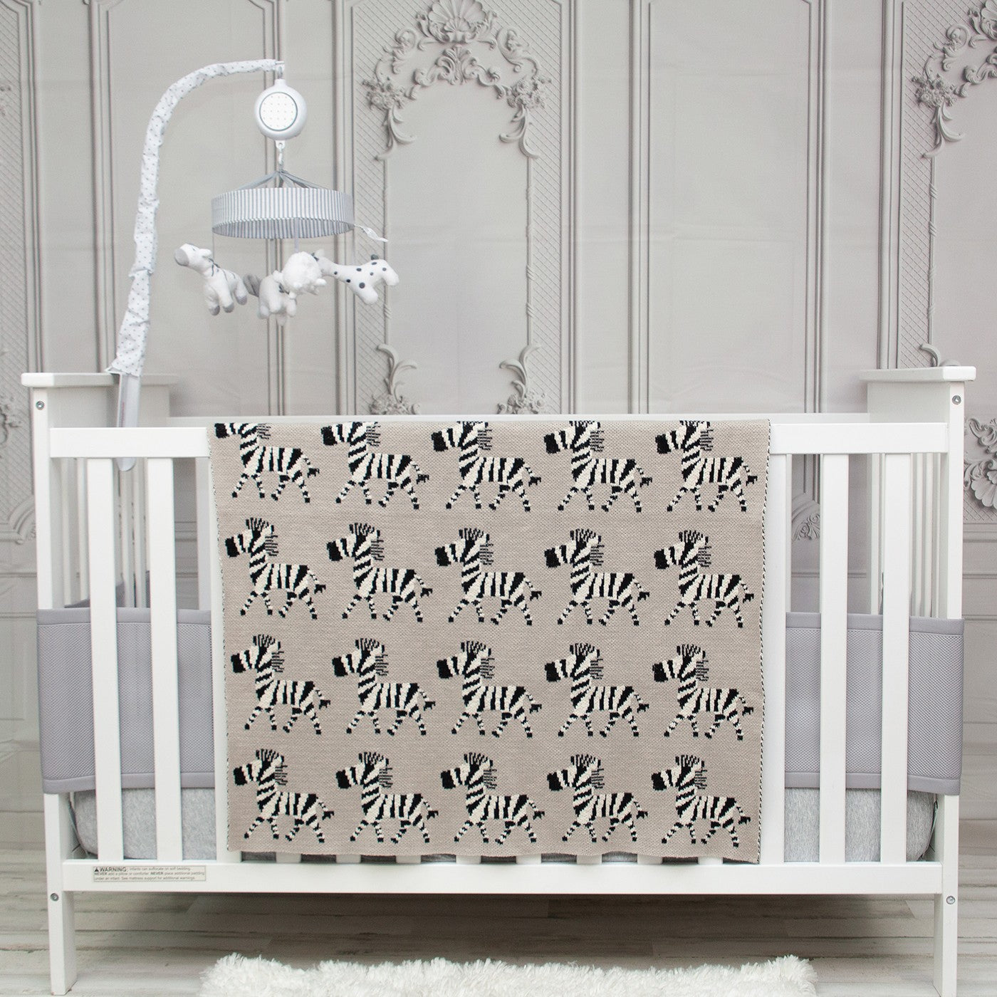 Grey Lots Of Zebras Woven Knitted Baby Blanket-7