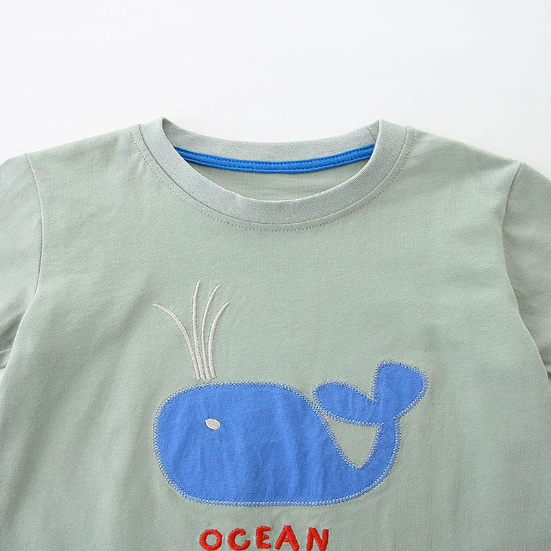 Summer Baby Kids Cartoon Animals Pattern T-shirt and Shorts Color Patchwork Clothing Set for Boys-3