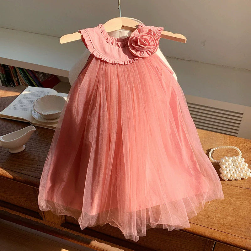 Summer Arrival Sleeveless Solid Color Tulle Dress for Stylish Girls-2