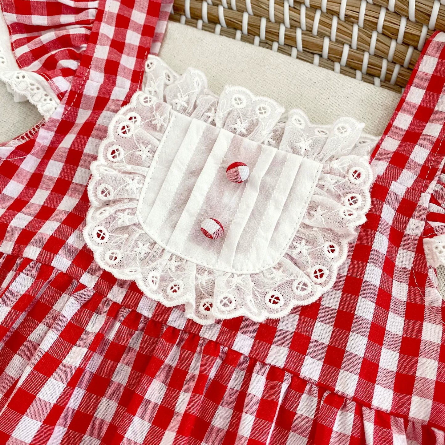 Summer Arrival Baby Girls Fly Sleeves Thin Plaid Pattern Strap Onesies-1