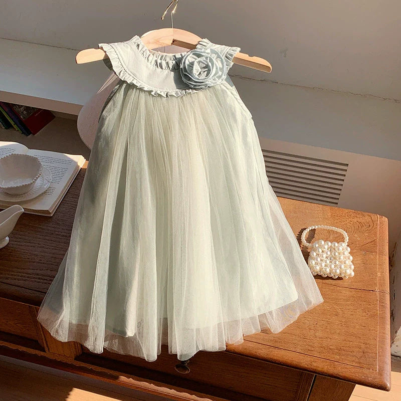 Summer Arrival Sleeveless Solid Color Tulle Dress for Stylish Girls-1