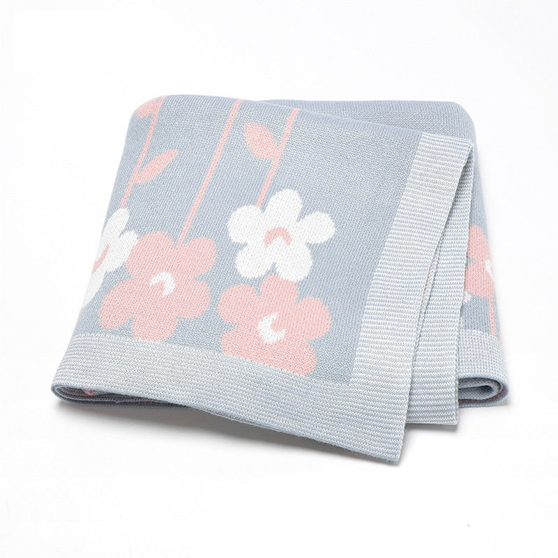 Knitted Beautiful Flower Soft Baby Blanket, Perfect For Newborn Boys And Girls-3