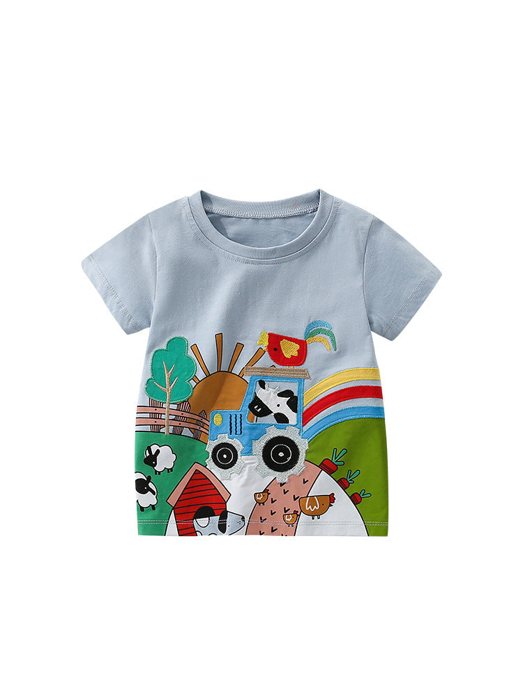 Summer Boys’ Cartoon Animals and Farm Pattern T-shirt in European and American Style-4