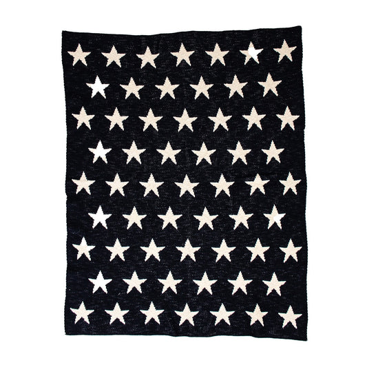 Navy Blue And White Stars Knitted Baby Blanket-0