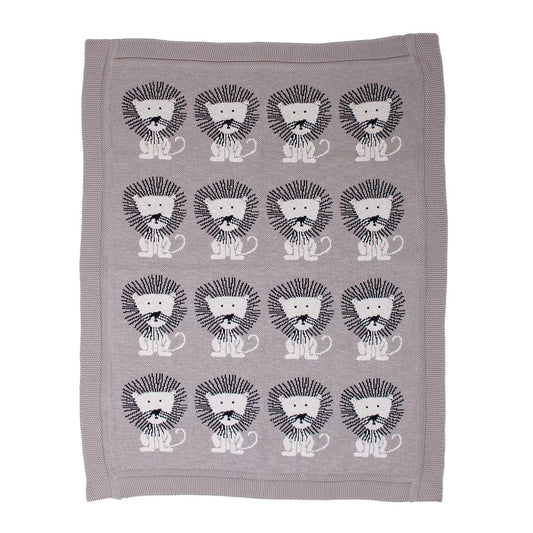 Grey Lots Of Lions Woven Knitted Baby Blanket-0
