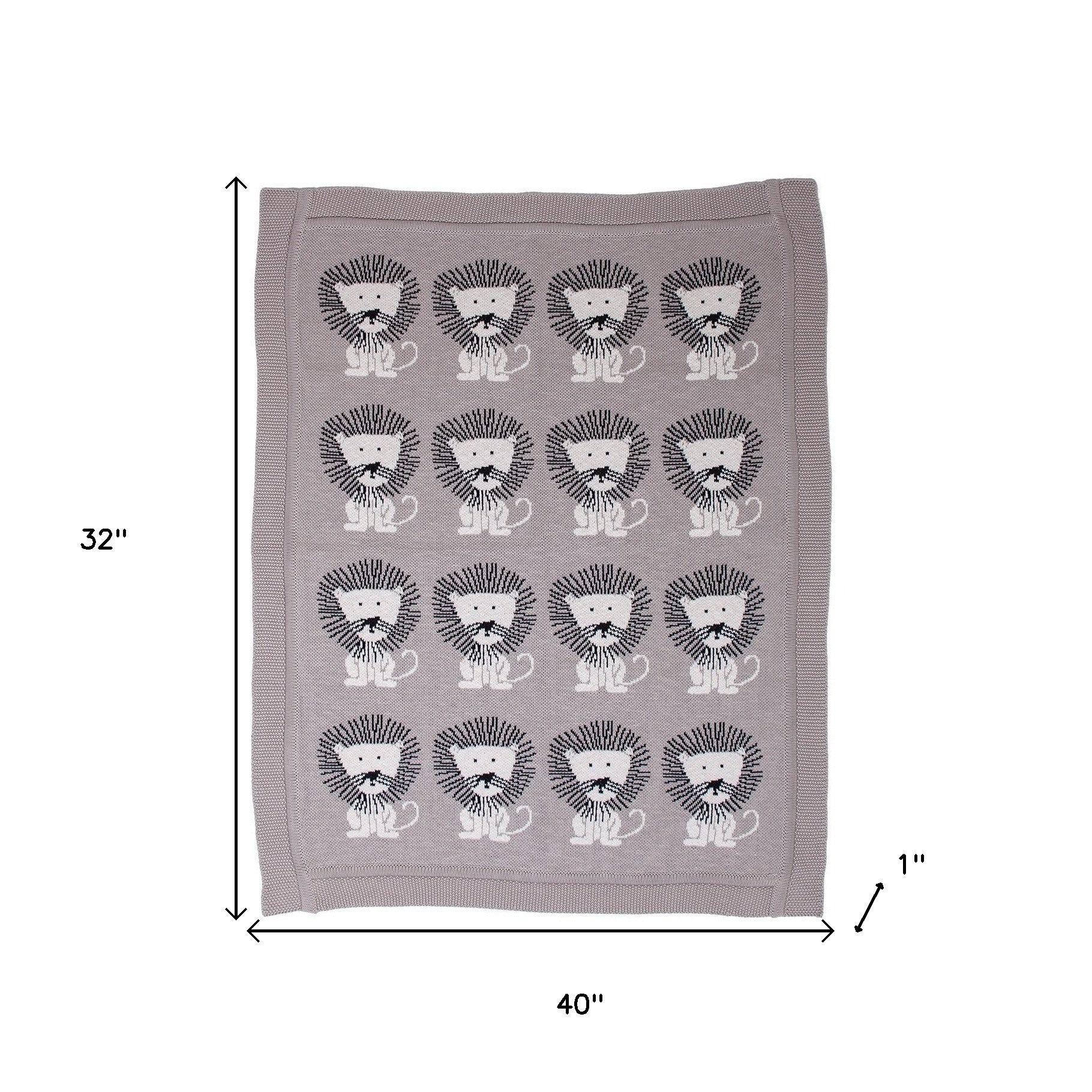 Grey Lots Of Lions Woven Knitted Baby Blanket-8