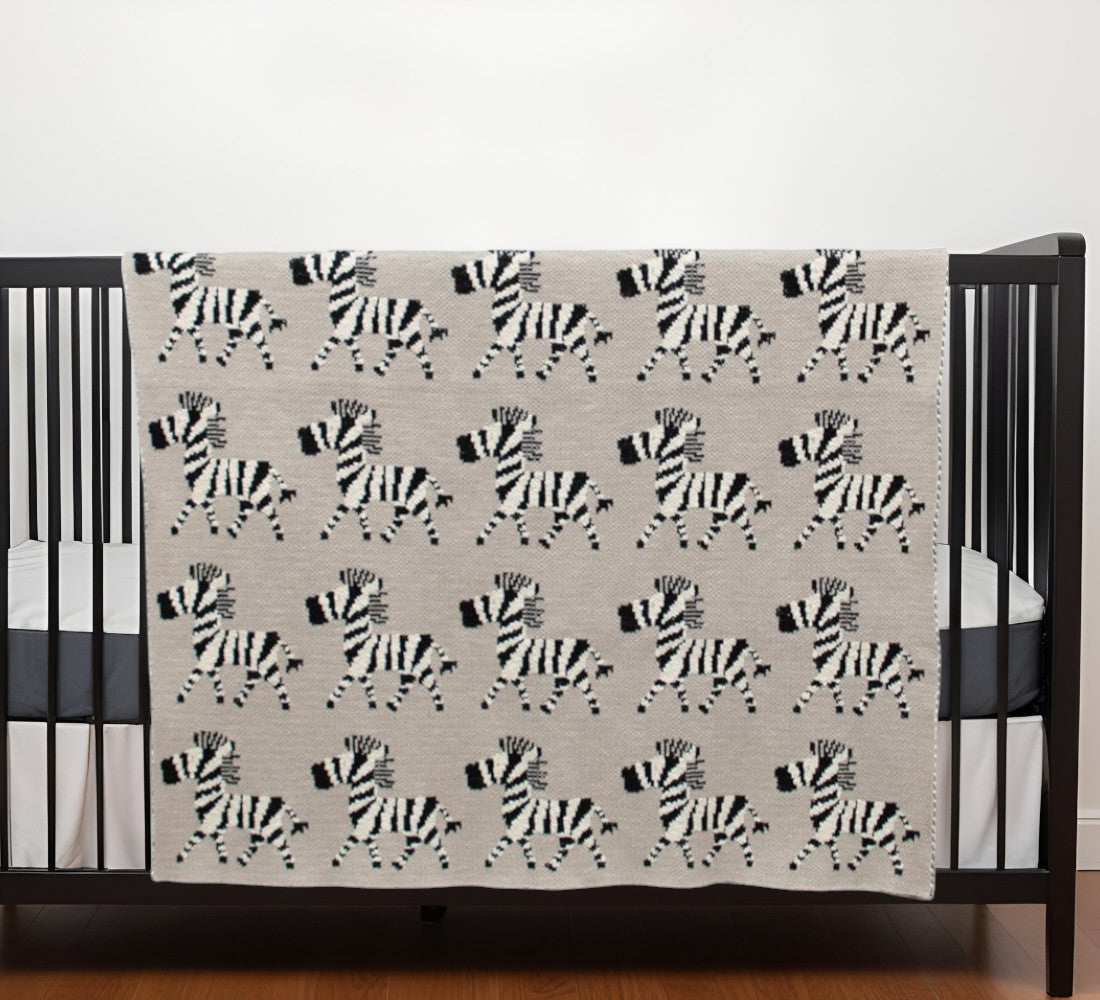 Grey Lots Of Zebras Woven Knitted Baby Blanket-0
