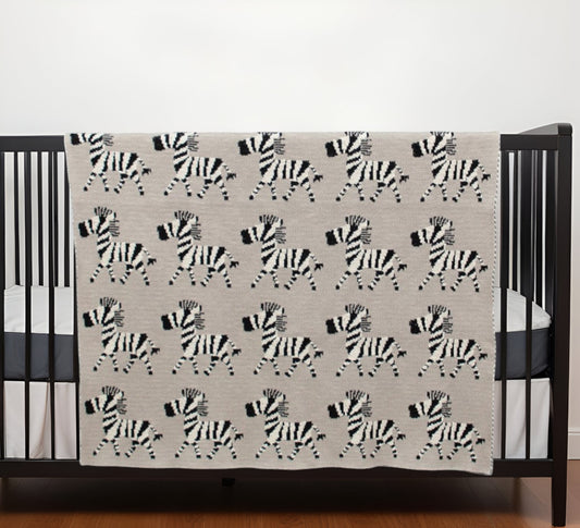 Grey Lots Of Zebras Woven Knitted Baby Blanket-0