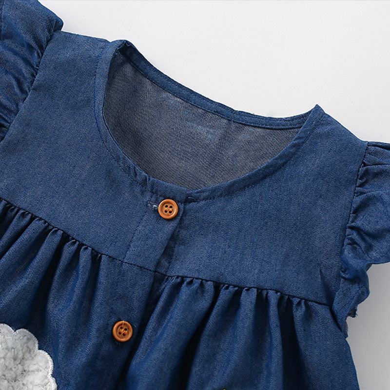 Summer Arrival Embroidered Pattern Fly Sleeves Single Breasted Dress for Stylish Girls-1
