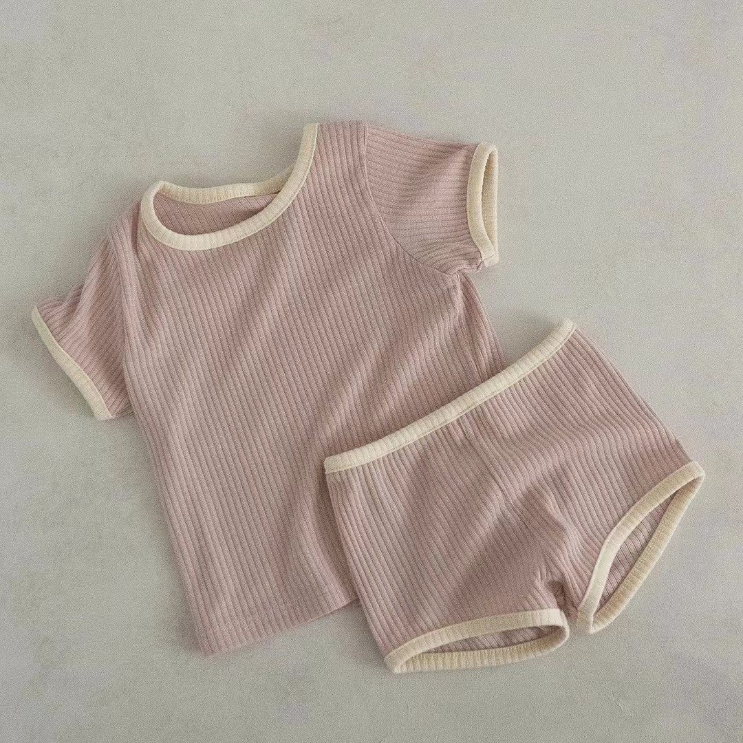Summer New Arrival Baby Kids Unisex Casual Simple Versatile Short Sleeves Top And Shorts, Clothing Set-1