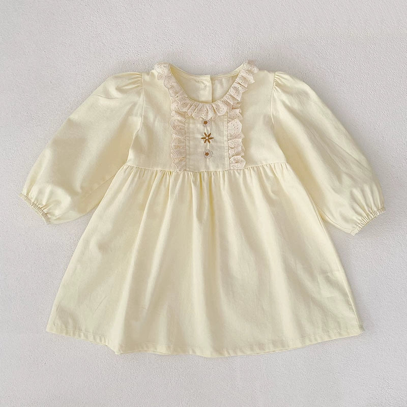 Autumn Baby Girls French Style Flowers Embroidered Pattern Long-sleeved Onesies and Dress – Princess Sister Matching Set-2