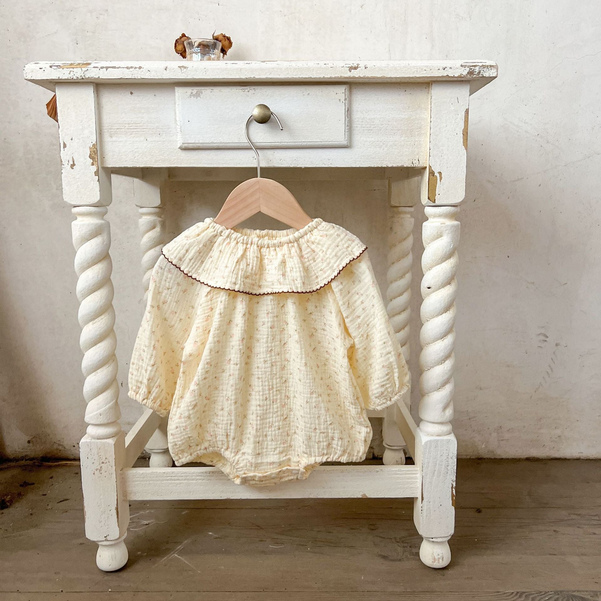 Autumn New Arrival Baby Girls Floral Print Long Sleeves Ruffle Collar Pure Cotton Onesies-2