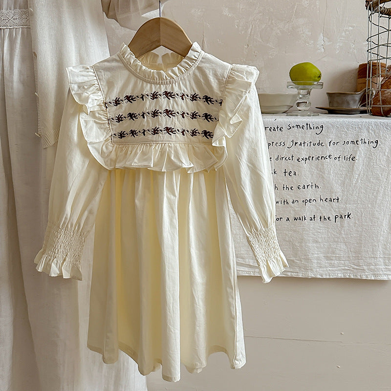 Spring and Autumn Vintage Embroidered Pattern Long-sleeved Dress for Stylish Girls-0