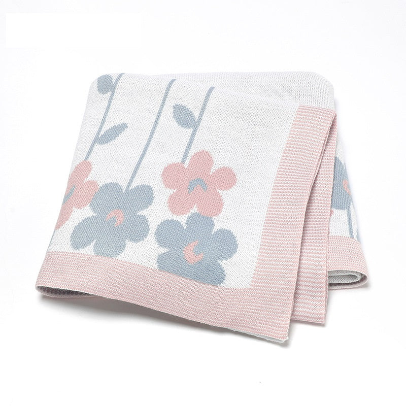 Knitted Beautiful Flower Soft Baby Blanket, Perfect For Newborn Boys And Girls-1