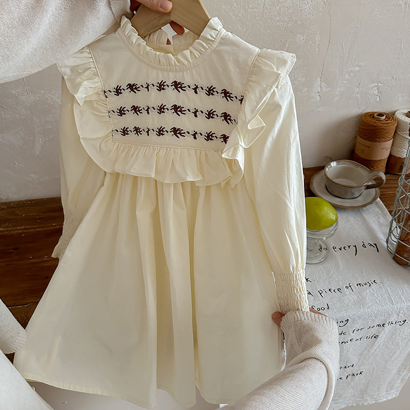 Spring and Autumn Vintage Embroidered Pattern Long-sleeved Dress for Stylish Girls-1