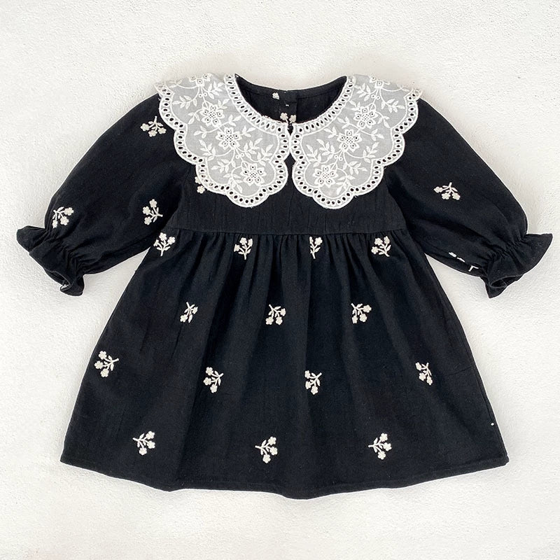 Autumn Baby Girls Floral Embroidery Pattern Long-sleeved Onesies and Dress – Princess Sister Matching Set-5