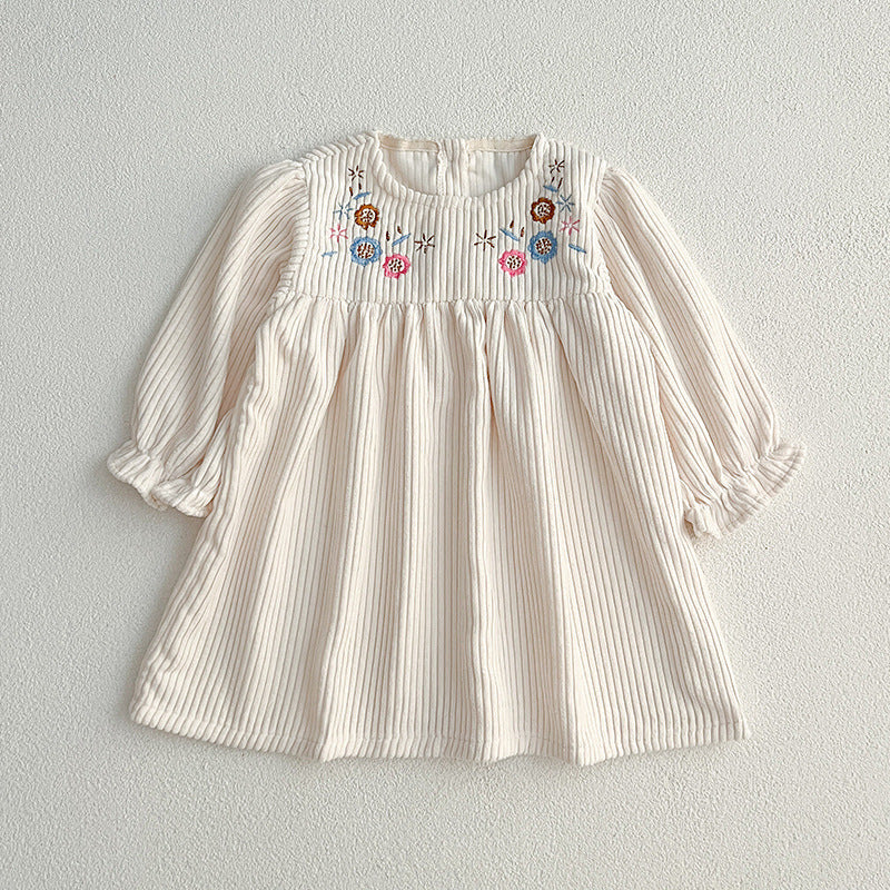 Baby Onesies or Dress For Girls With Long Sleeves And Embroidered Flowers-2