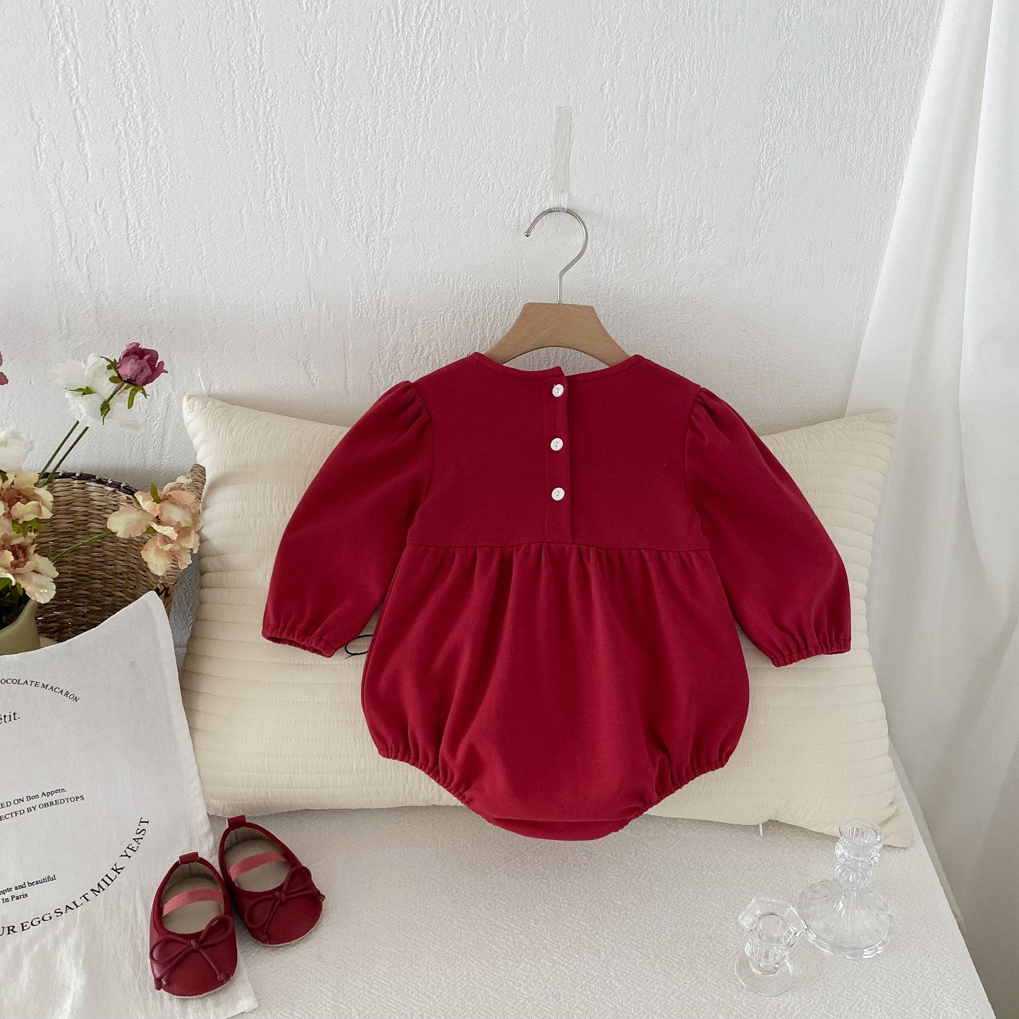 Autumn Arrival Baby Girls Long Sleeves New Style Collar with Butterfly Bow Attached Onesies-1