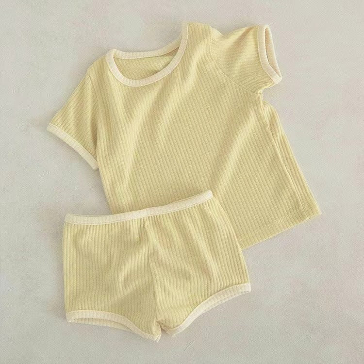 Summer New Arrival Baby Kids Unisex Casual Simple Versatile Short Sleeves Top And Shorts, Clothing Set-2