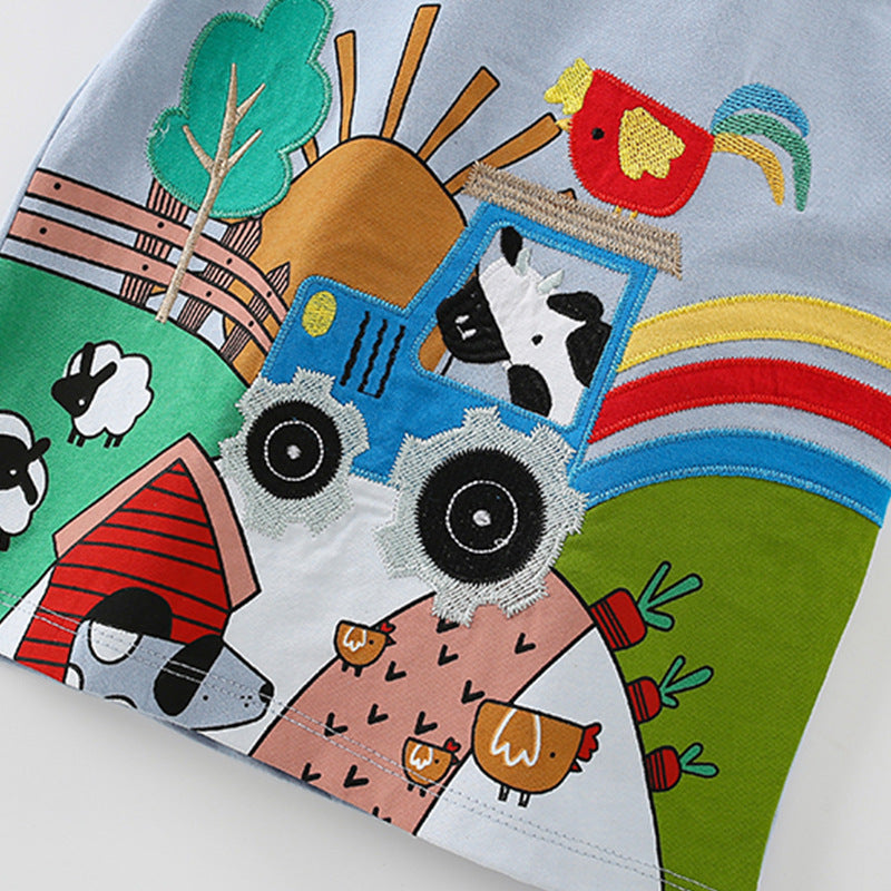 Summer Boys’ Cartoon Animals and Farm Pattern T-shirt in European and American Style-1