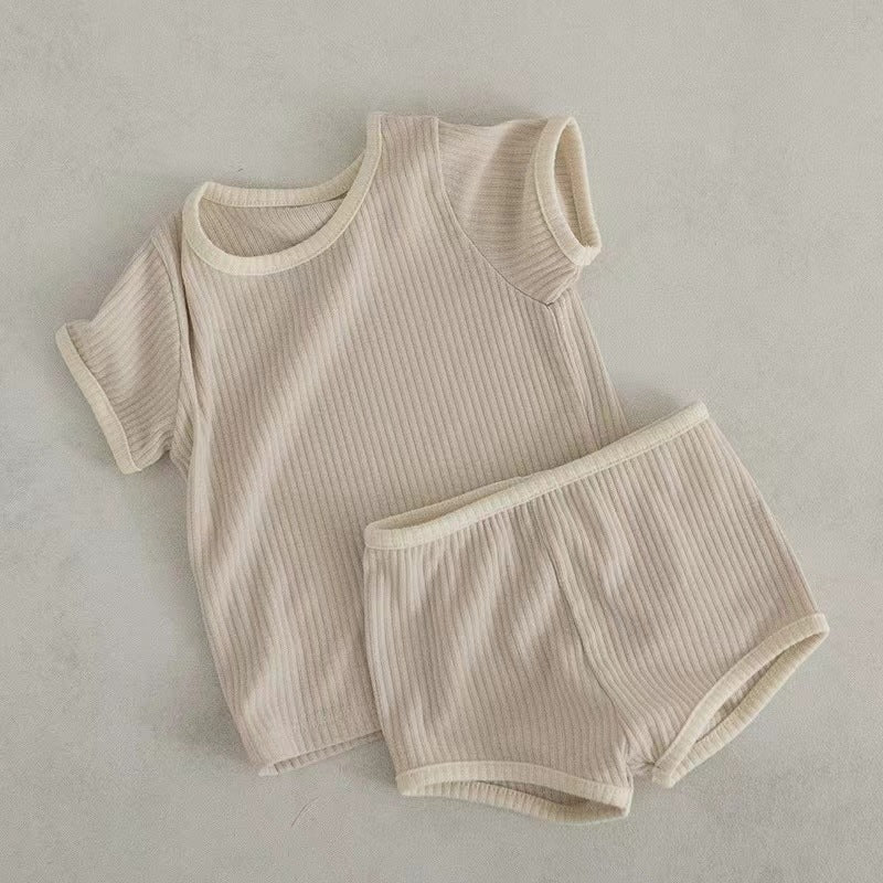 Summer New Arrival Baby Kids Unisex Casual Simple Versatile Short Sleeves Top And Shorts, Clothing Set-3