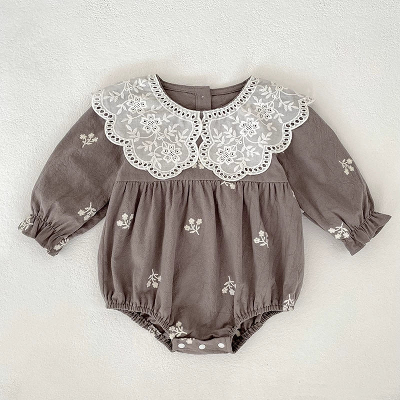 Autumn Baby Girls Floral Embroidery Pattern Long-sleeved Onesies and Dress – Princess Sister Matching Set-4