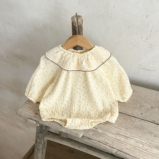 Autumn New Arrival Baby Girls Floral Print Long Sleeves Ruffle Collar Pure Cotton Onesies-0