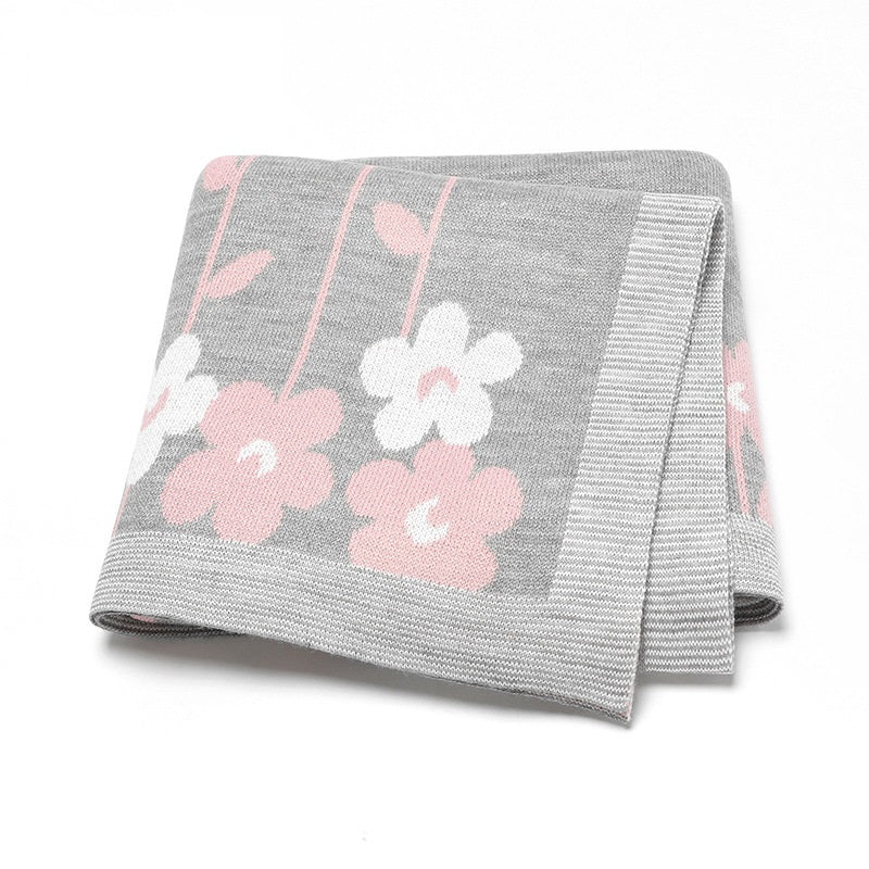 Knitted Beautiful Flower Soft Baby Blanket, Perfect For Newborn Boys And Girls-4
