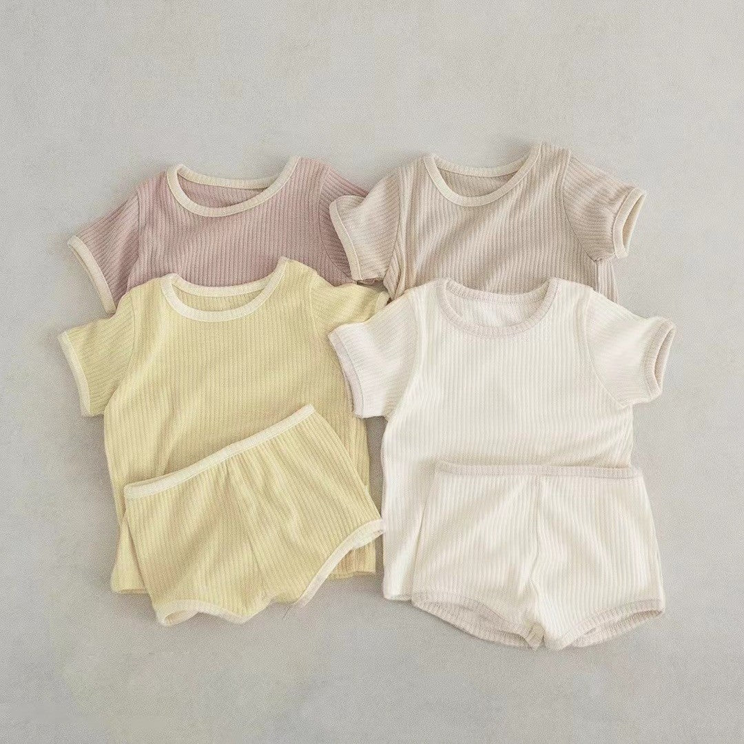 Summer New Arrival Baby Kids Unisex Casual Simple Versatile Short Sleeves Top And Shorts, Clothing Set-0
