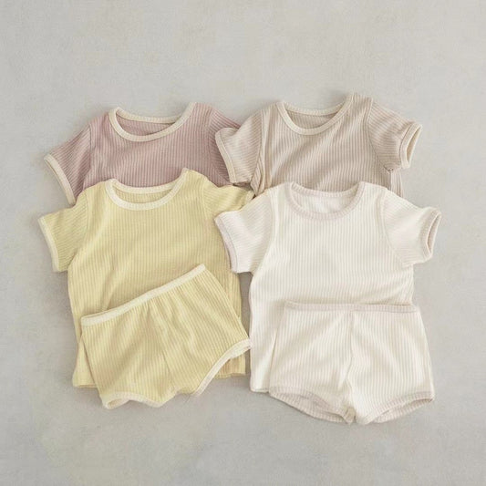 Summer New Arrival Baby Kids Unisex Casual Simple Versatile Short Sleeves Top And Shorts, Clothing Set-0