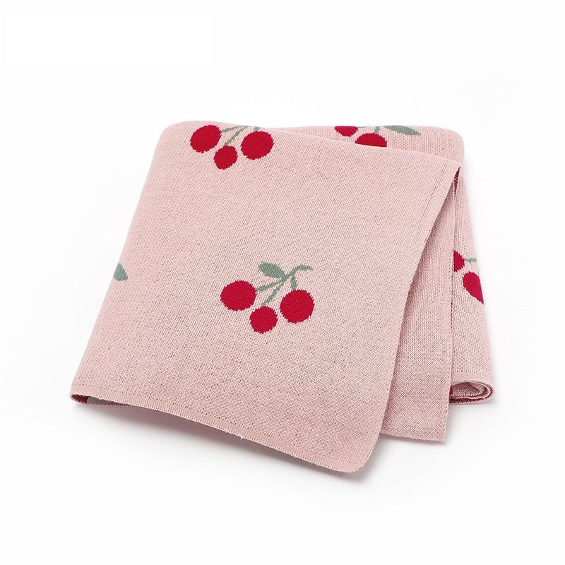 Knitted Cute And Sweet Cherry Soft Baby Blanket, Perfect For Newborn Boys And Girls-4