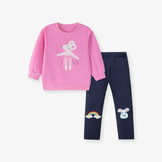 Spring and Autumn Girls Animals Cartoon Pattern Long Sleeves Pullover and Pants Clothing Set-0