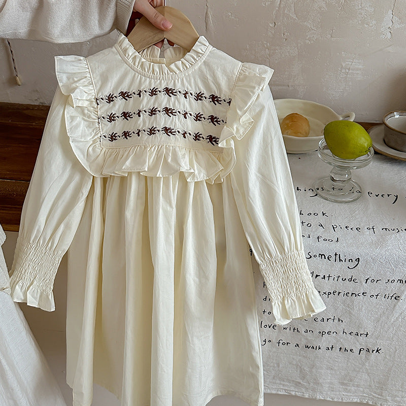 Spring and Autumn Vintage Embroidered Pattern Long-sleeved Dress for Stylish Girls-5